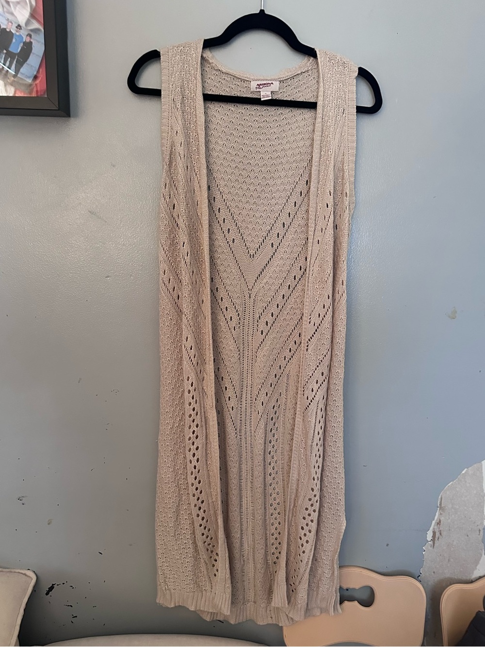 Arizona Jean Company Cream Open-Knit Sleeveless Cardigan Vest